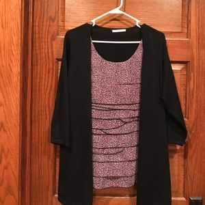 Black open cardigan sweater with insert